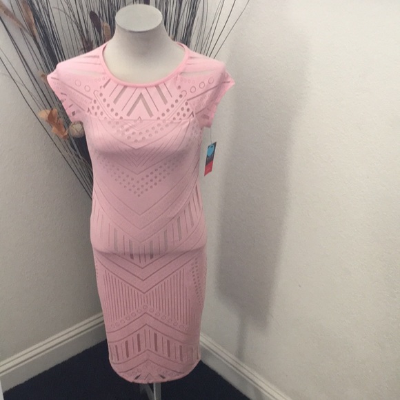 Bold Elements Pink Bodycon Dress with Nude Slip - Picture 5 of 9
